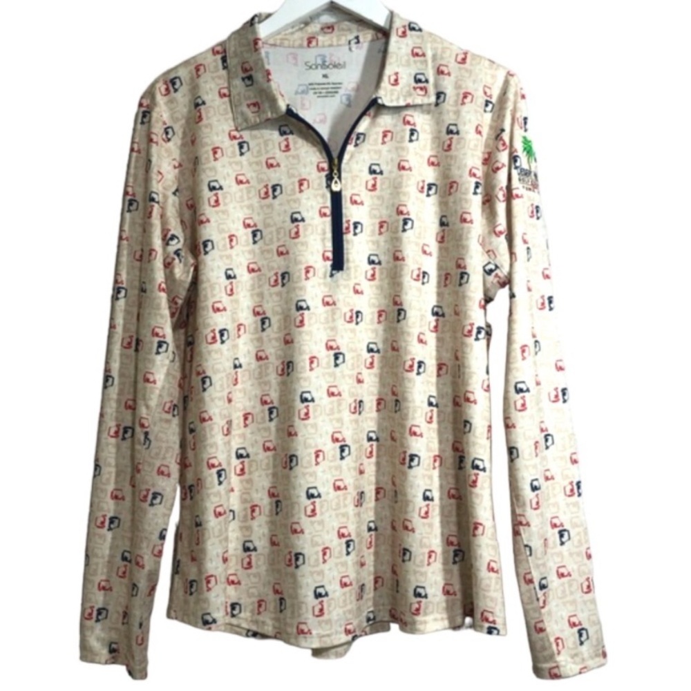 Cream and Red Long Sleeve Tee with Playful Patterns